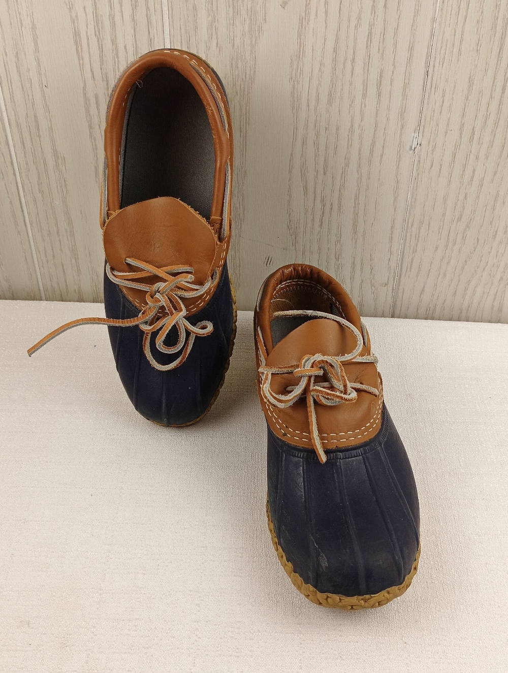 L.L. Bean tan leather &blue rubber low ankle gumshoe duck boot womens sz. 7M - Picture 11 of 15